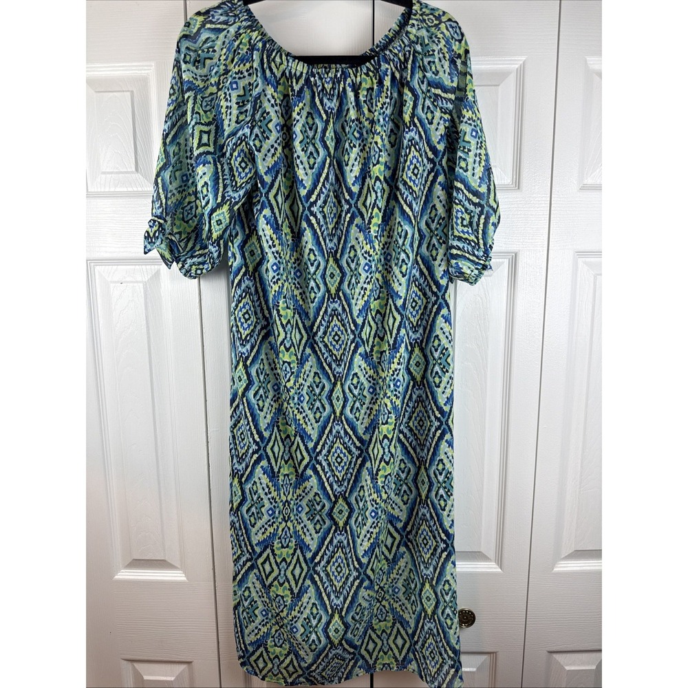 COLLEEN LOPEZ Women's Size Medium Straight Lined Dress Tied Sleeves Colorful